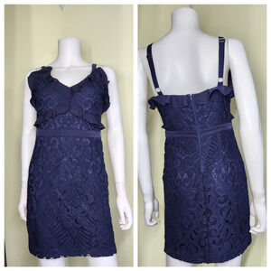 Two Sisters Lace Ruffle Mini Dress Size M Navy Blue Sleeveless Romantic Luxe